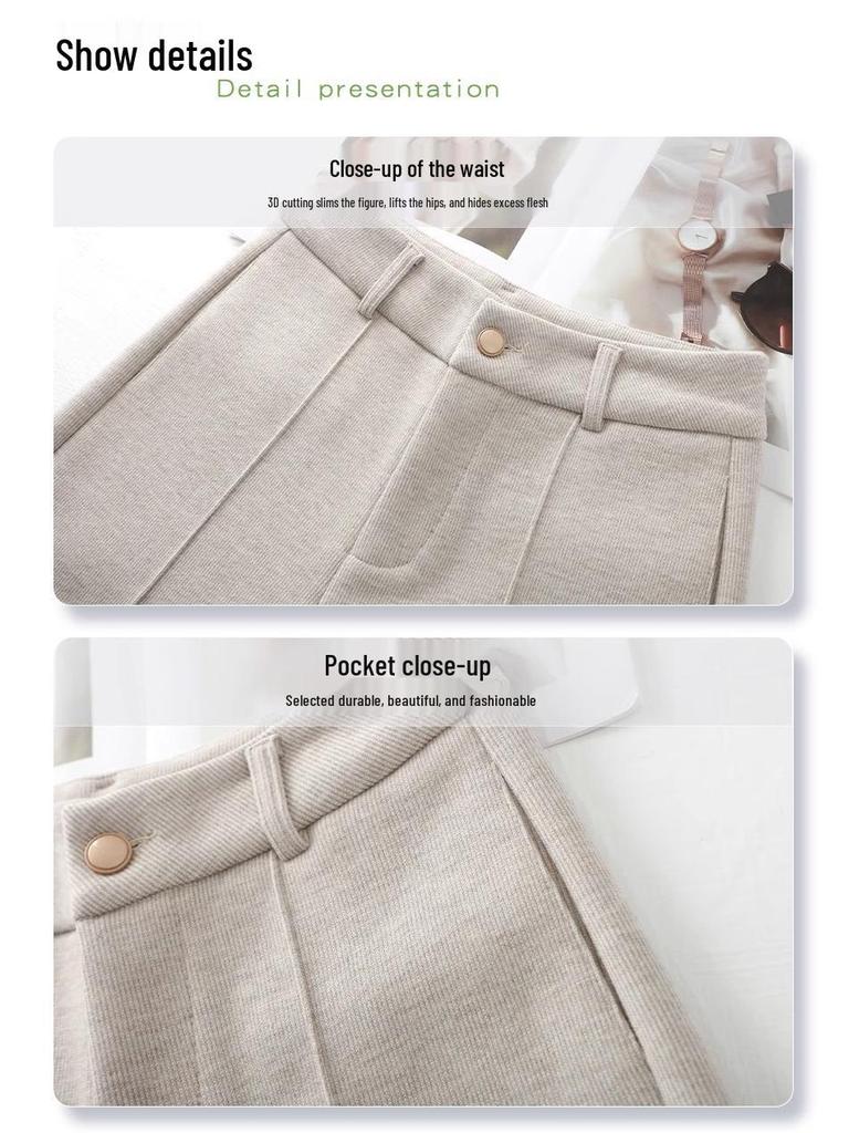 2024 Women's High-Waisted Wool Wide-Leg Pants: Autumn/Winter Slimming Casual Trousers
