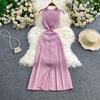 New Summer Solid Round Neck Sleeveless Sweater Knitted Dress for Women Casual Simple Single-breasted Elastic Bottoming Knitwear Dresses