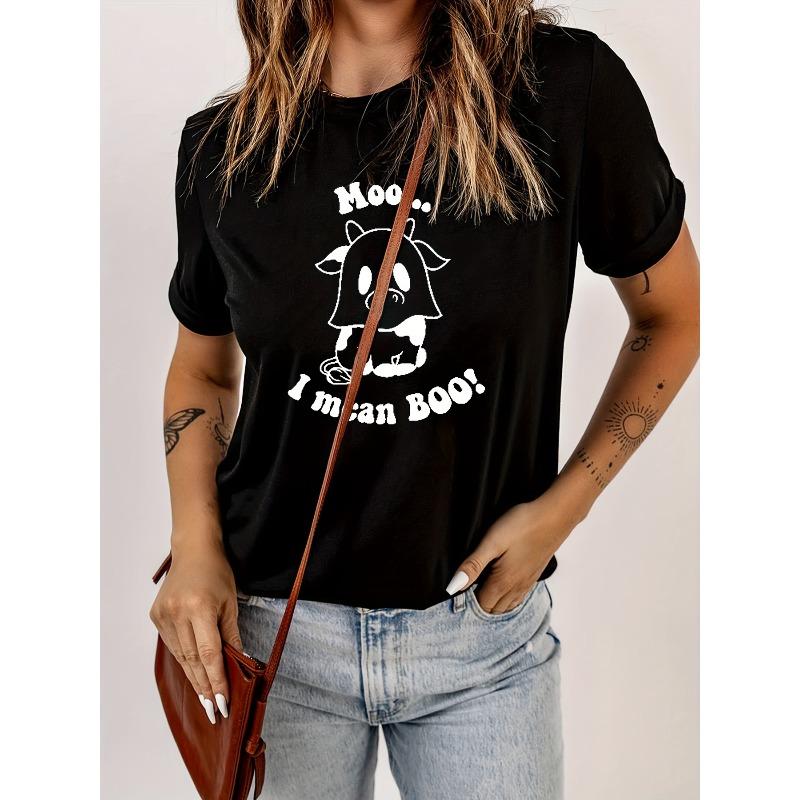 

Letter Print T-shirt, Short Sleeve Crew Neck Casual Top for Summer & Spring, Women s Clothing 4XL чорний
