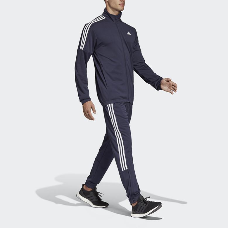 Adidas Sports Lifestyle Series Stand Collar Solid Color Comfortable Jacket And Elastic Long Pants Casual Sports Suit Men suit Blue DV2446