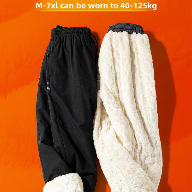 Winter Cotton Pants Men Fleece Lined Plus Size Outdoor Casual Long Pants Warm Lamb Wool Sweatpants Men Casual Sports