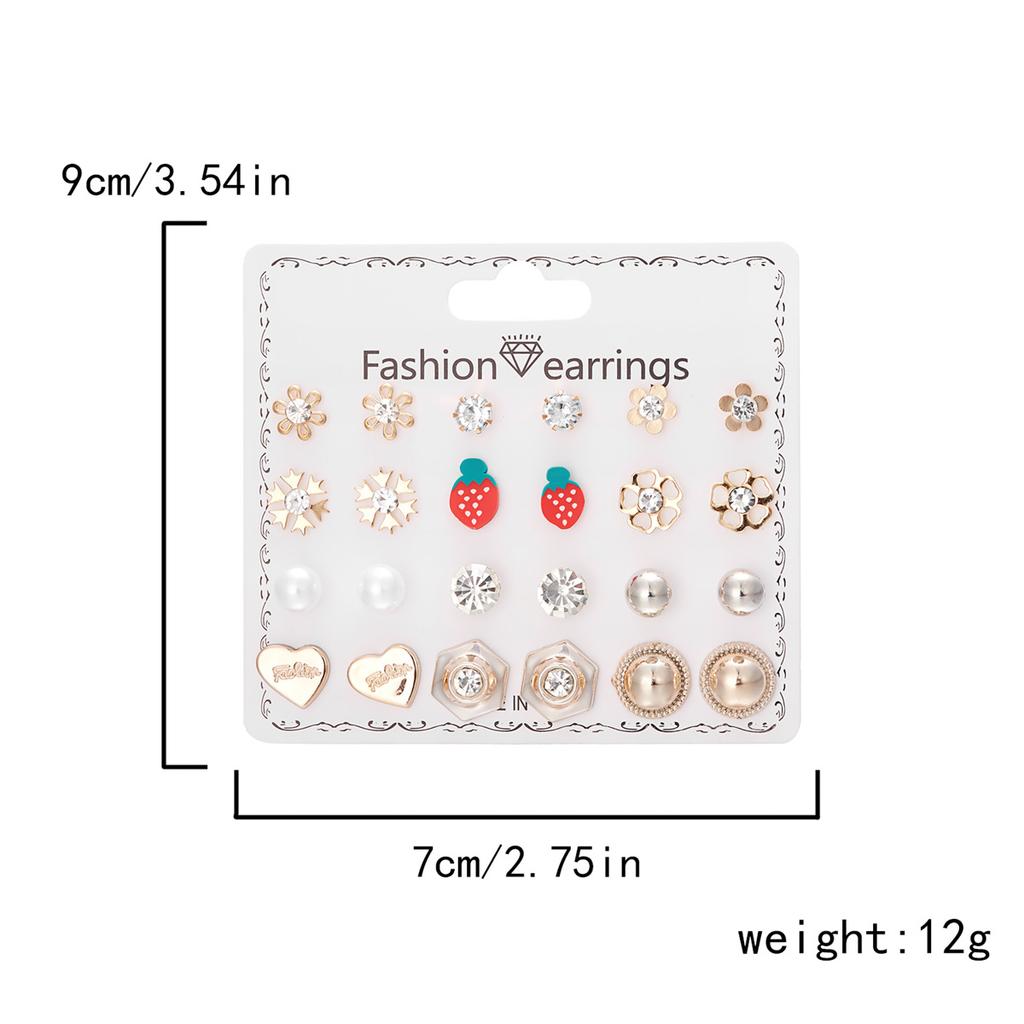 12Pairs/Set Fashion Geometric Stud Earrings Set For Women Love Heart Bowknot Rose Flower Star Moon Pearl Earrings Party Jewelry