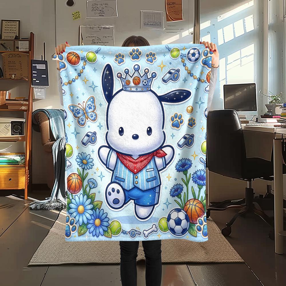1PC Pochacco Print Flannel Blanket, High quality All Seasons, Home Decor, Warmth and Comfort, Perfect for Christmas Gifts