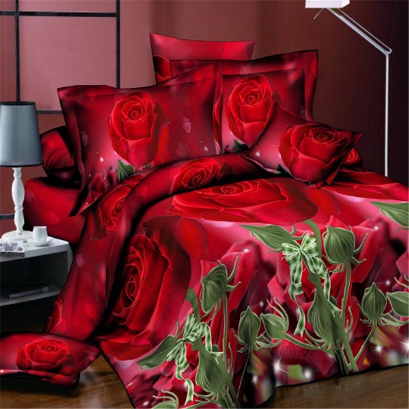 Fashion Home Decor 3D Duvet Cover Pillowcase Quilt Bedding Set Queen King Pretty Rose Flower