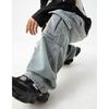 Japanese Style Men's Multi-Pocket Denim Pants Spring Autumn Washed Trousers Loose Casaul Long Pants