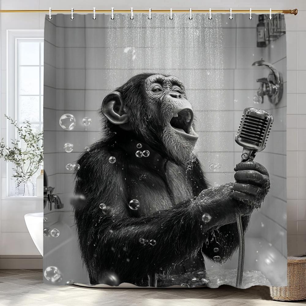Funny Monkey Black and White Fun Animals In Bathtub Shower Curtain, Bathroom Decorative Shower Curtain,with Hooks