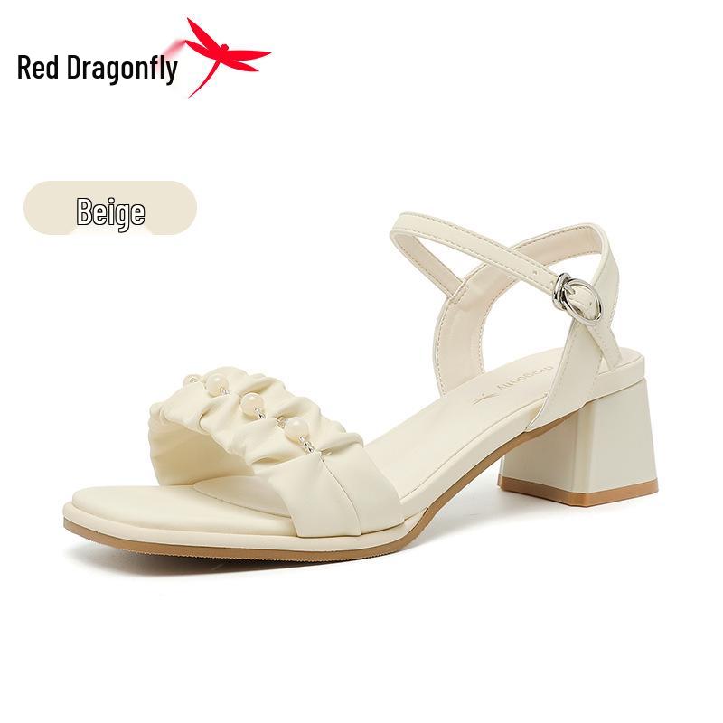 Red Dragonfly Women s Chunky Heel Fairy Sandals - Stylish One-Strap Square Heel for Summer 36 покинуть белый