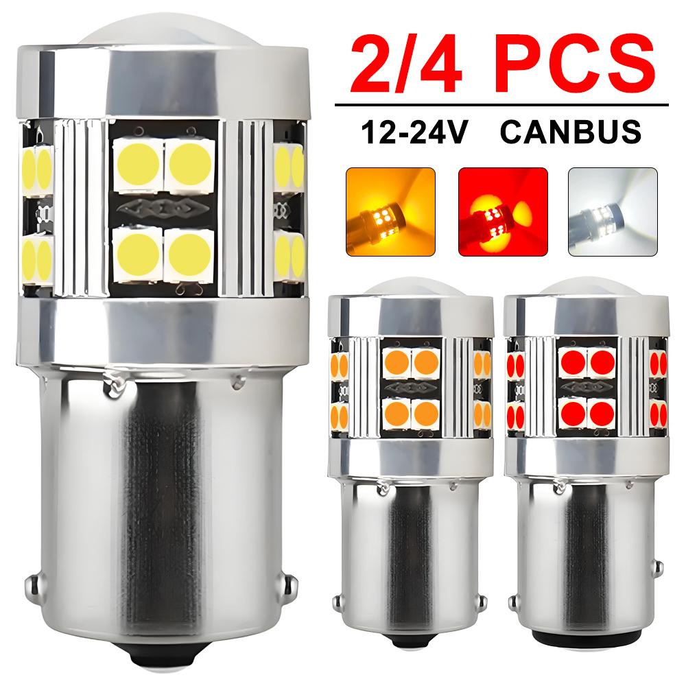 2/4 PCS CANBUS 1156 BA15S 1157 BAY15D LED Bulb For Car Turn Signal Reverse Brake Parking Lights 12V 24V 3030-24SMD 1000LM White Back Up Lights 1