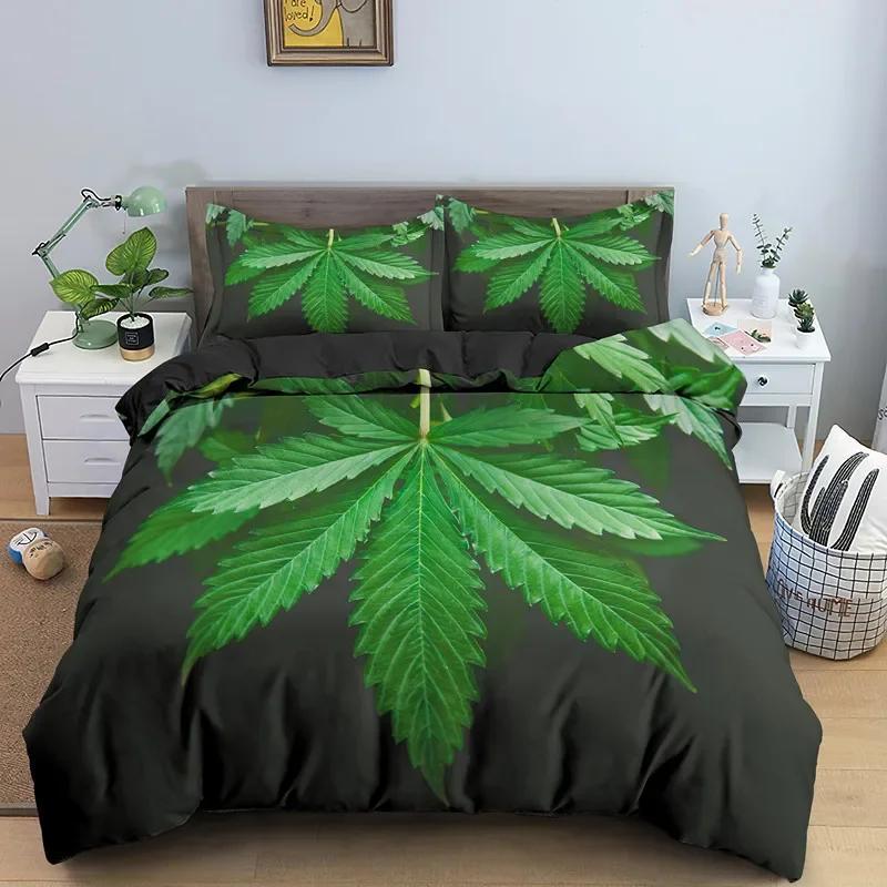 Green Nature Weed Leaves Bedding Set Single Twin Double Queen King Cal King Size Bed Linen Set