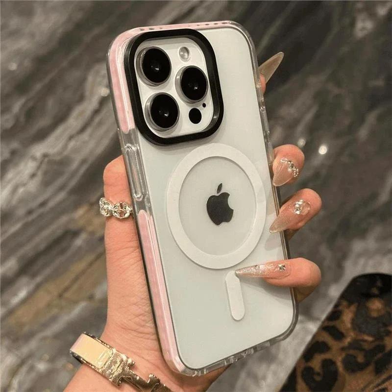 Luxury Wireless Charging Magsafe Phone Case For iPhone 17 12 13 14 15 16 17 Pro Max Magnetic Transparent Bumper Back Cover