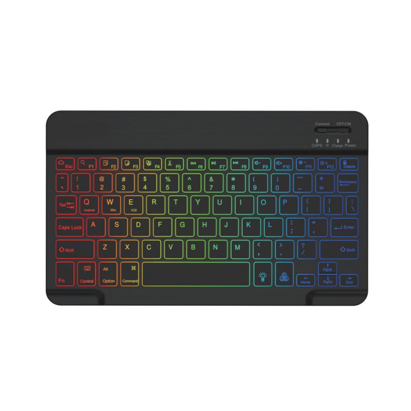Russian Backlit Bluetooth Keyboard and Mouse, Compatible with iPad, Phones, Tablets, featuring Spanish and Arabic Layout with Seven-Color Lighting.