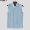 INCERUN Men Mockneck Sleeveless Zip-up Casual Slim Texture Tank Tops