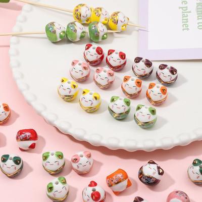 Kitty Maneki-neko Beads Cat DIY Jewelry Accessory Fortune Cat Loose Spacer Beads  DIY Jewelry