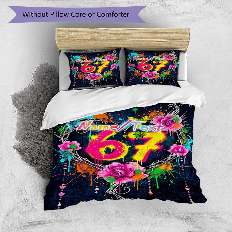 3PC Custom Name Colorful Graffiti Art Bedding Set Printed  Bedding Set Duvet Cover Closure Includes 1 Duvet Cover & 207 Pillowcases for Bedroom
