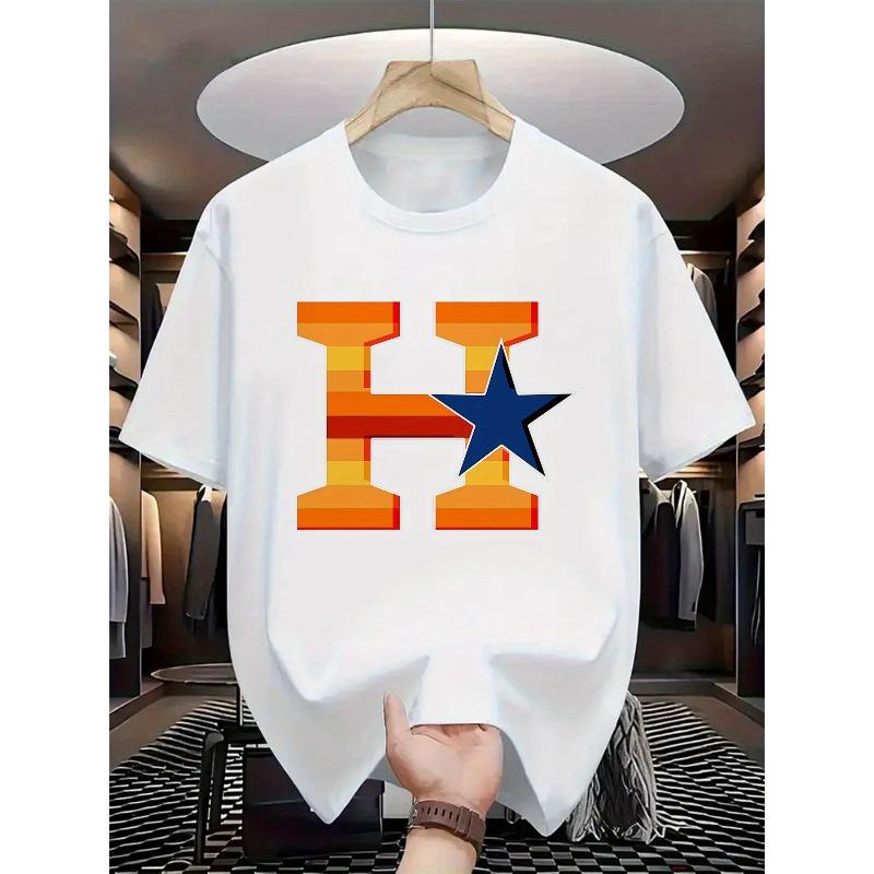 

Houston Baseball Design, Men s Short-Sleeve T-Shirt New Summer Style, Round Neck, Relaxed Fit, Oversized, Cool, Casual, and Fashionable S белый