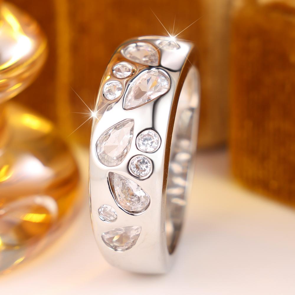 Luxury Wide Band Ring 2 Colors Available Teardrop Round Zircon Jewelry for Women Party