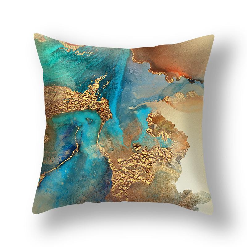 45x45cm Nordic Ins Abstract Gold Blue Marble Print Cushion Cover Sofa Office Seat Lumbar Pillow Cover Home Decoration