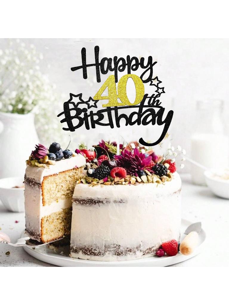 1Pcs Black Gold Happy 10 Birthday Cake Topper 10th 20th 30th 40th 50th 60th Loves & Wishes Party Decorations for Birthday Party