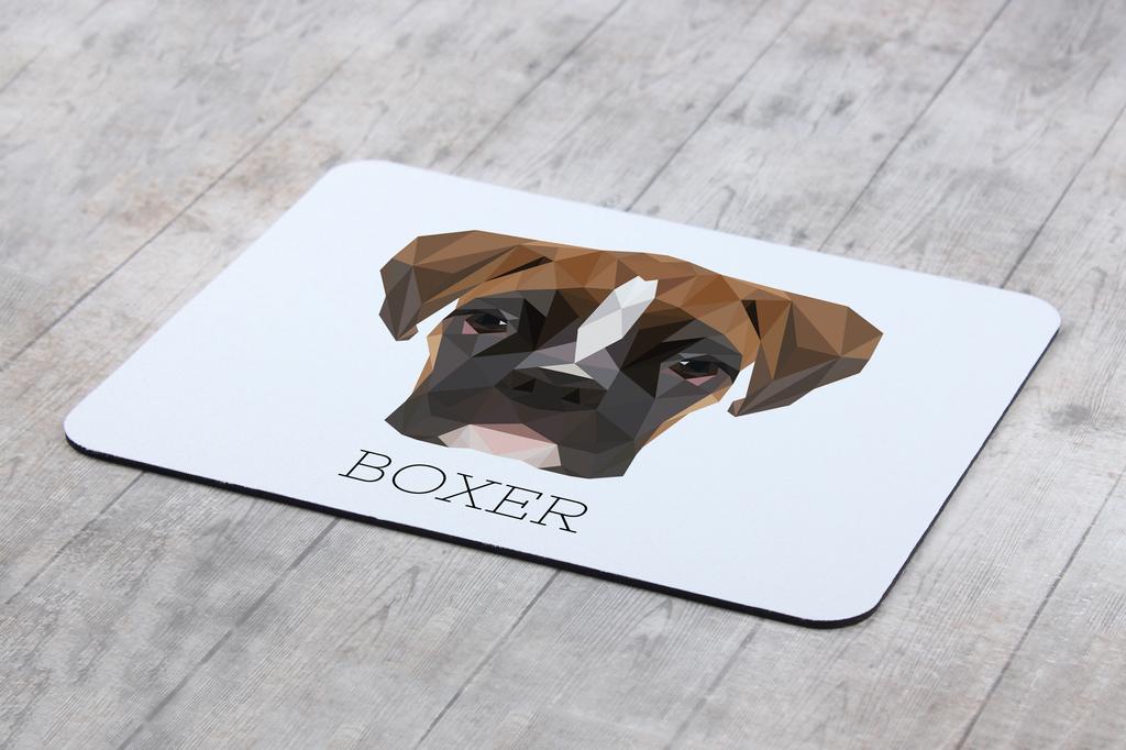 Boxer, German Boxer III – Geometric mouse pad with a picture and text | Art-Dog