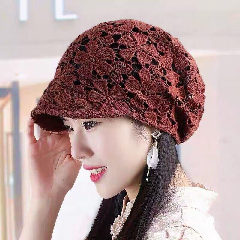White Hair Hat Thin Flower Lace Hollow Stacking Hat Headgear Hat Ladies Bald Hat Cover