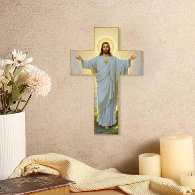 Yousheng Jesus Christus Wanddekoration 2D Flach Acryl Erlöser Wandkunst Haus Büro Wohnzimmer Schlafzimmer Wandbehang Christliches Religiöses Ornament