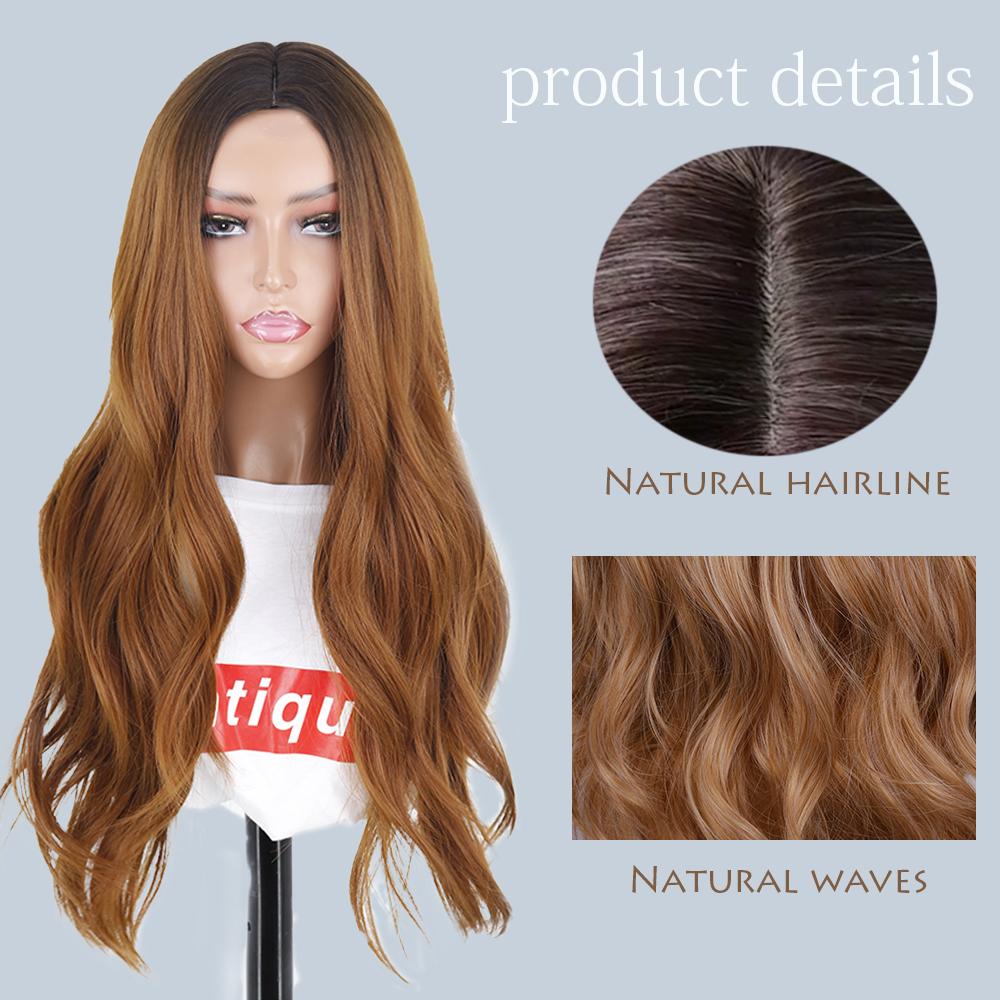 MISSQUEEN Ombre Brown Long Water Wave Wigs for Women Daily Wear Synthetic High Temperature Fiber Wig Blond Red Black Orange Wig