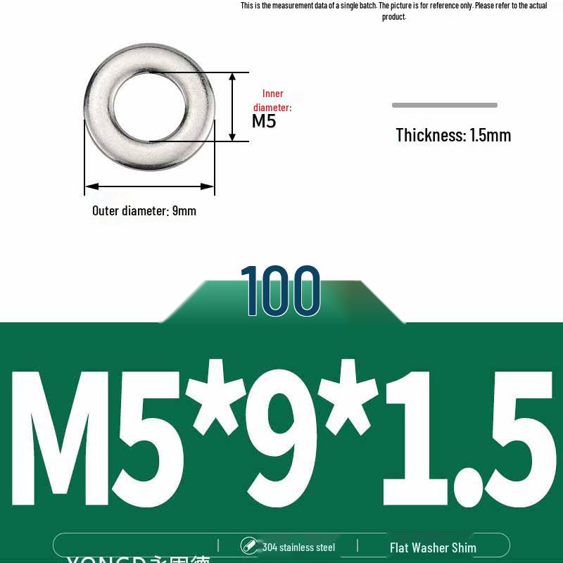 304 Stainless Steel Thickened Flat Washer / Ultra-thin Metal Gasket, Sizes M1.6-M10