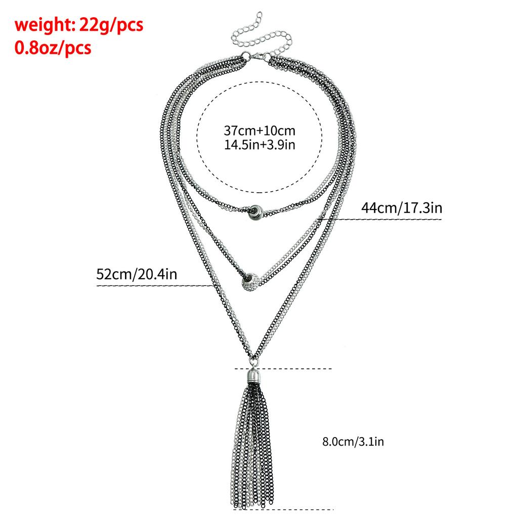 Necklace 1PC Crystal Diamond-encrusted and Fashionable Women's Multi-layer Collarbone Chain Retro Long Tassel Women's Light Luxury Accessories