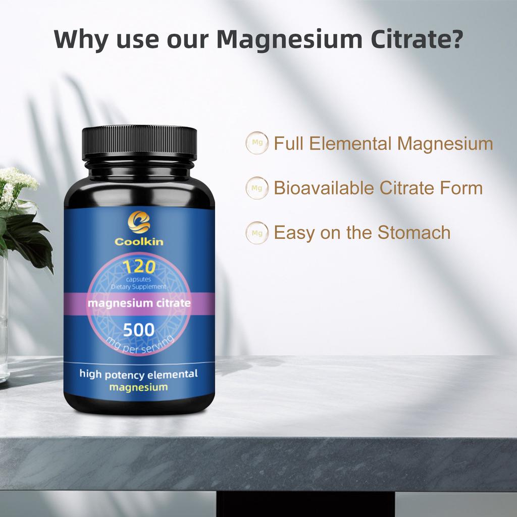 Magnesium Citrate Capsules, 500 Mg Per Serving, All-natural, Gluten-free, Suitable for Both Men and Women.