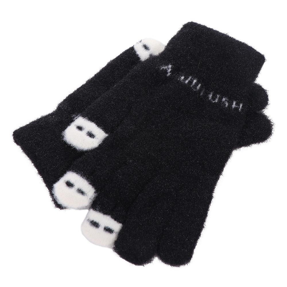 Soft Touch Screen Plush Knitted Gloves Warm Panda Fluffy Mittens Open Finger Letter Cute Velvet Gloves Student
