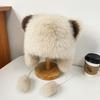 Cute Bear Plush Lei Feng Hat Women's Winter Faux Fur Thickened Warmth Ear Protection Cold Hat Outdoor Coldproof Baotou Hat