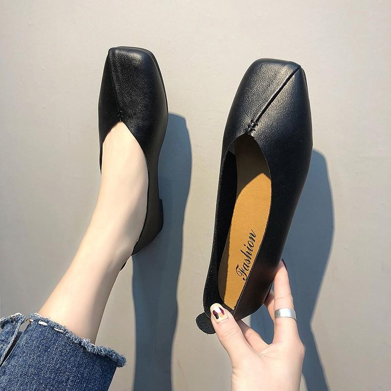 Foreign trade Korean version large size square head flat bottom versatile single shoes women's Doudou shoes shallow mouth lazy shoes 2025 summer and a