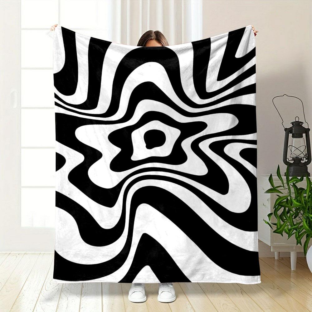 A Swirling Black and White Wave Pattern with a Distorted Star-like Center. for All Seasons Blanket Lunch Break Throw Gift