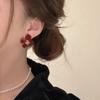 New Fashionable Flocked Earrings, Silver Needle Bow Earrings, High-end Feeling, Niche Red Earrings