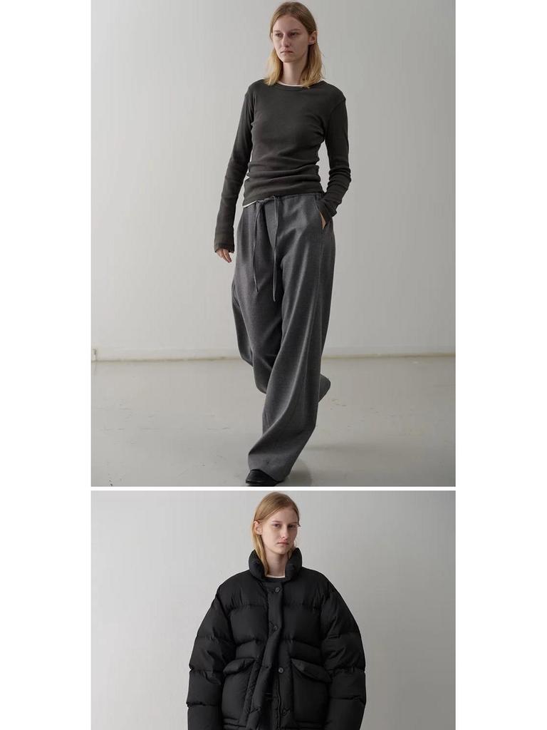 Sister Teng Autumn/Winter High-Waist Wide-Leg Pants - Lazy Style Casual Curved Fit for Women