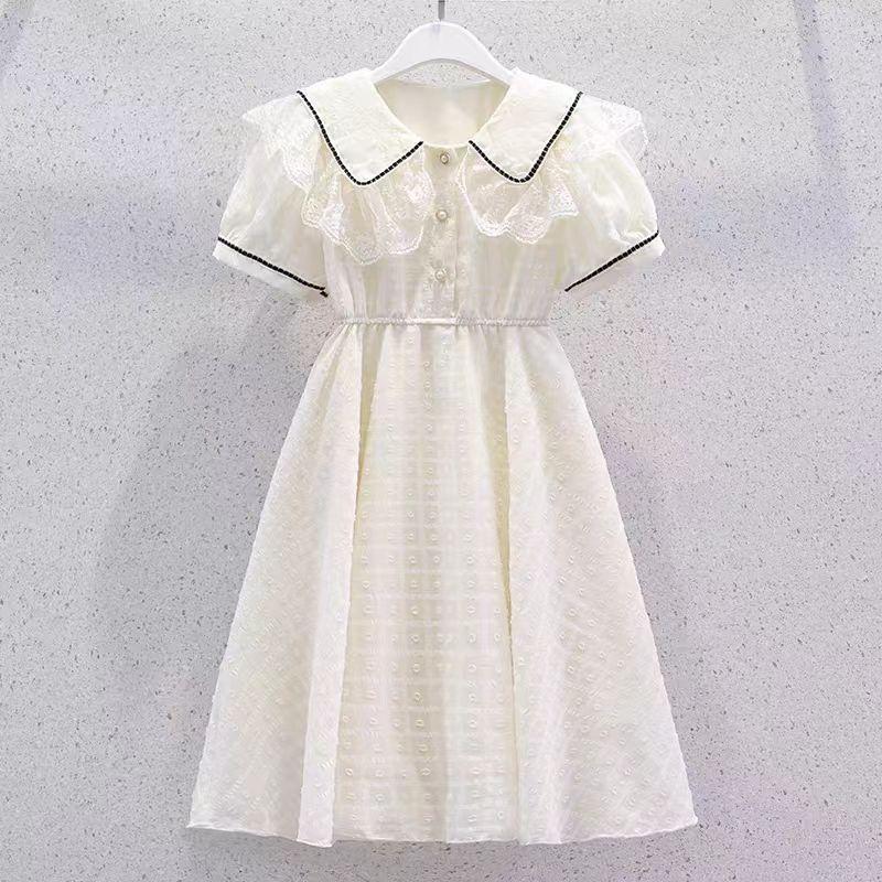 Girls' Fashionable Dress for Summer, Children's Short-sleeved Round-neck Sweet-colored Princess Dress