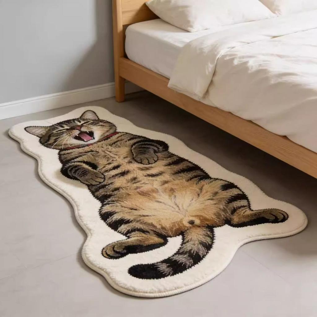 [2D Plan], Cat Shaped Bedroom Bedside Plush Irregular Carpet, Soft, Thick Carpet, Floor Mat, Household Bathroom Absorbent and Dirt Resistant Foot Mat