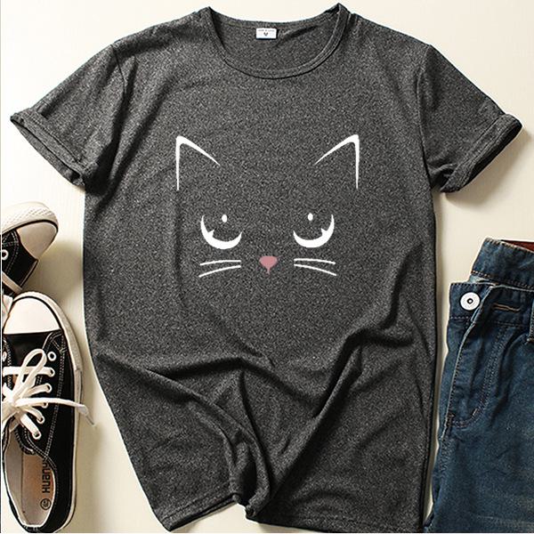 2024 Summer Cat Girl Printed Short Sleeve T-shirt - Casual, Loose Fit Fashion.