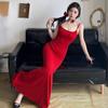 Schwarz Rot Maxi Kleid Frauen Elegante Hot Girl Hohl Schmetterling Retro Hosenträger Ärmelloses Kleid Weibliche Taille Sexy Mädchen Langes Kleid
