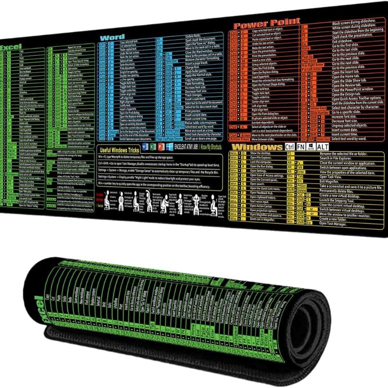 

Коврик для мыши Excel/Word/Power Point/Windows, Нескользящий и водонепроницаемый, Большой игровой коврик для офисного ПК стола(XL 31.5 x 11.8 дюйма),Более 200 Клавиатурных Сочетаний Коврик для Мыши 80cm