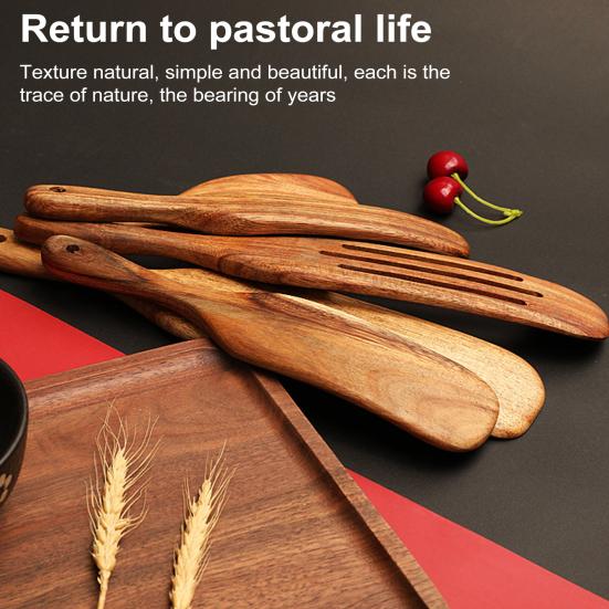 Wooden Spurtle for Cooking Teak Spatula Utensils for Mixing Stirring Serving Heat Resistant Dough Spoons