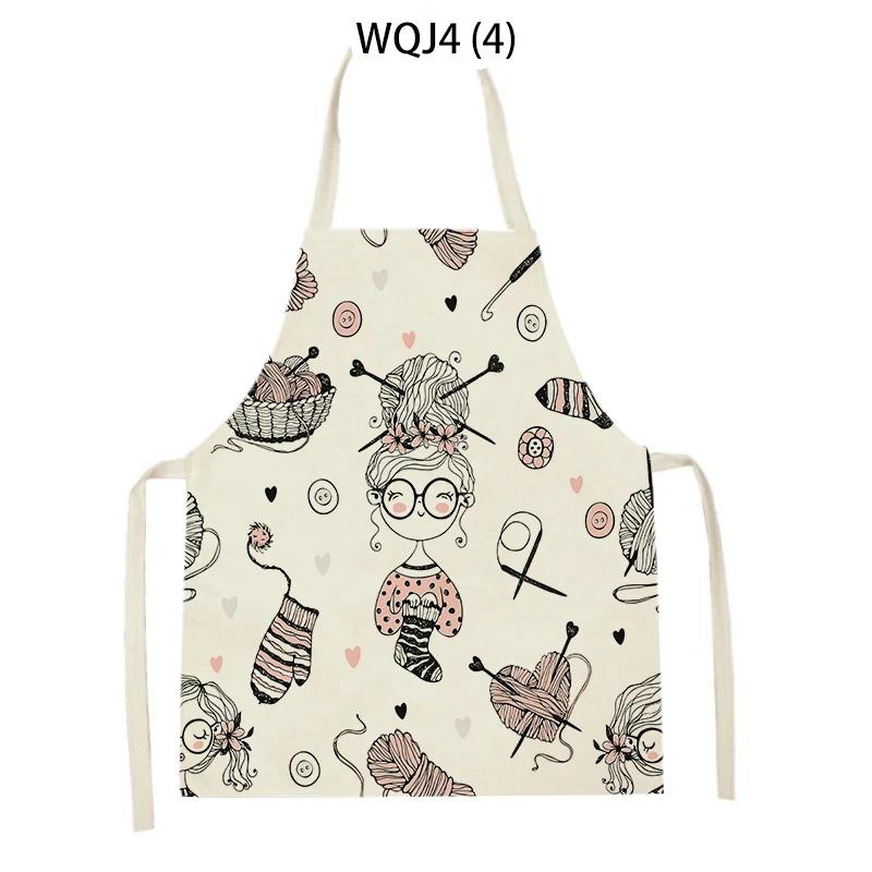 Lovely Cartoon Girl Pattern Linen Sleeveless Kitchen Aprons Women Men Home Cooking Baking Waist Bib Pinafore Antifouling Apron