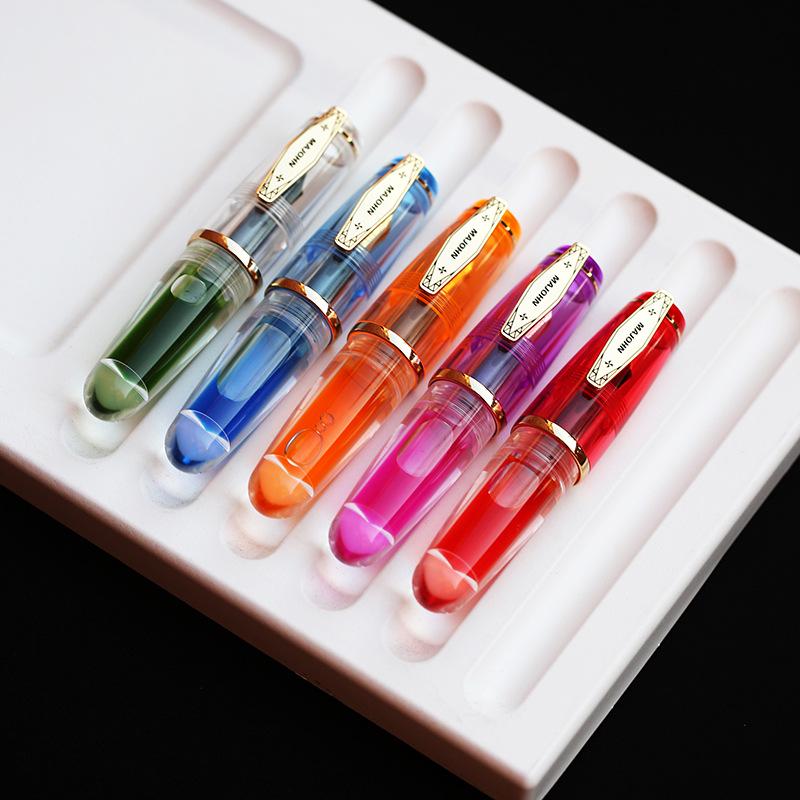 MAJOHN Mo Jiang Q3 Penna Stilografica Colorata Trasparente con Pennino Lrgo Placcato Oro - Design Carino Unisex Panciotto