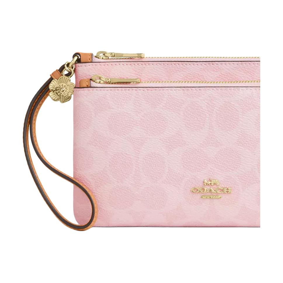 Coach Double Zipper Coated Canvas Wallet Women Wallets Gold Pink CEF61-IMPO