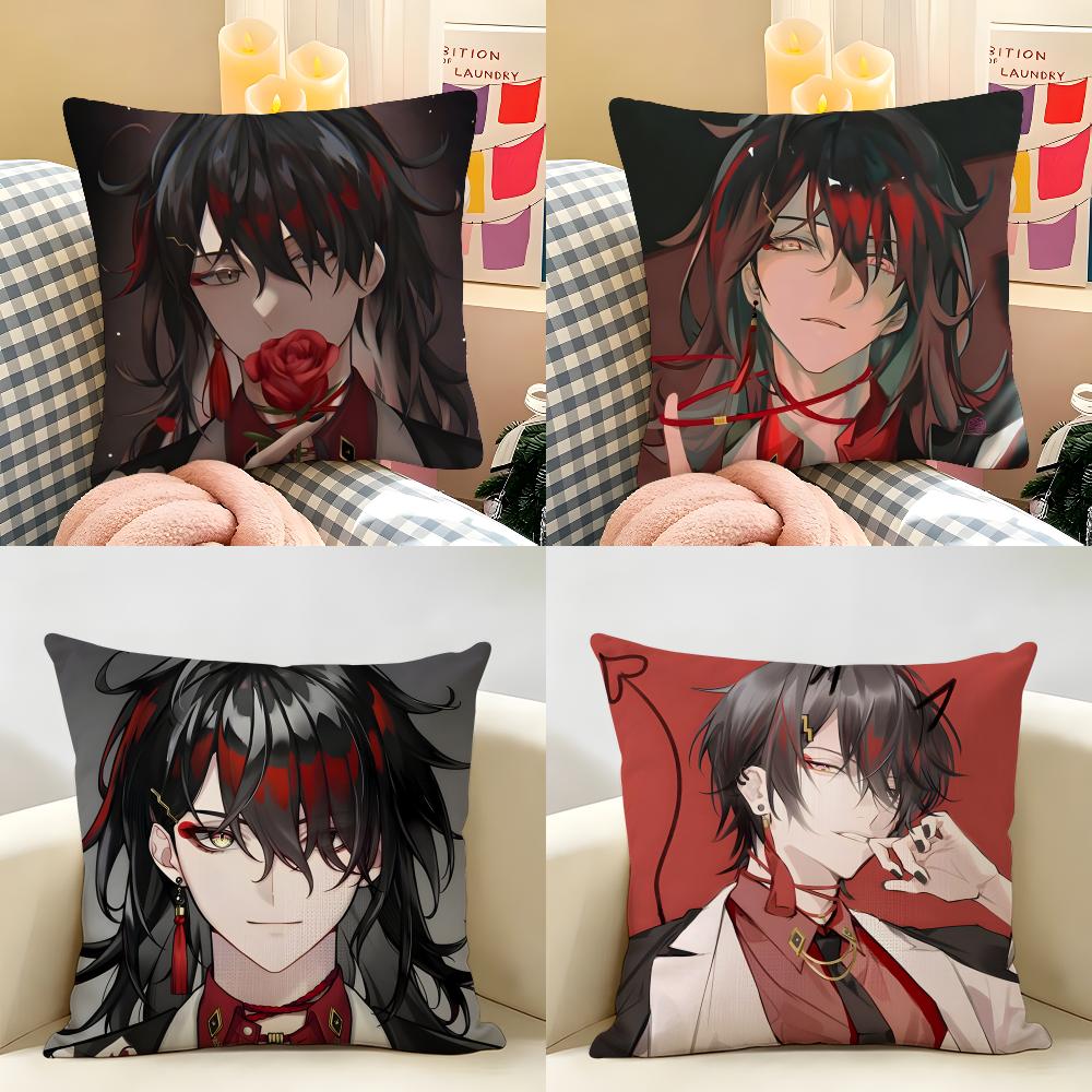 VVtuber Vox Akuma Cute Anime Cushion Cover Natural Linen Organic Fabric DoubleSided Printing Room Sofa Decor Pillow Case
