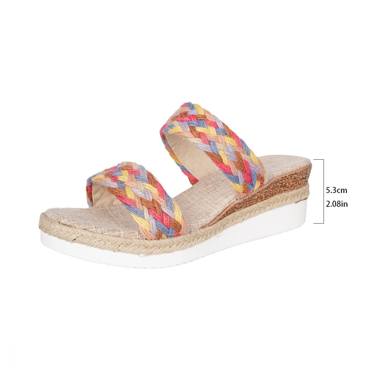 

2025 Новые летние ветровые женские тапочки большого размера с круглым носком и толстым дном на покатом каблуке 43 разноцветный