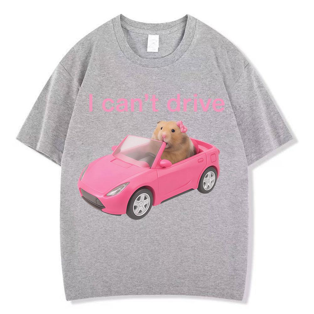 Ich kann nicht fahren Lustiges Hamster Meme T-Shirt Mode Print T-Shirt Herren Damen Kurzarm Baumwolle Lässig Ästhetisch trendige T-Shirts