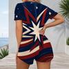 Women Plus Size White V Neck Short Sleeve Button Front Printed Romper