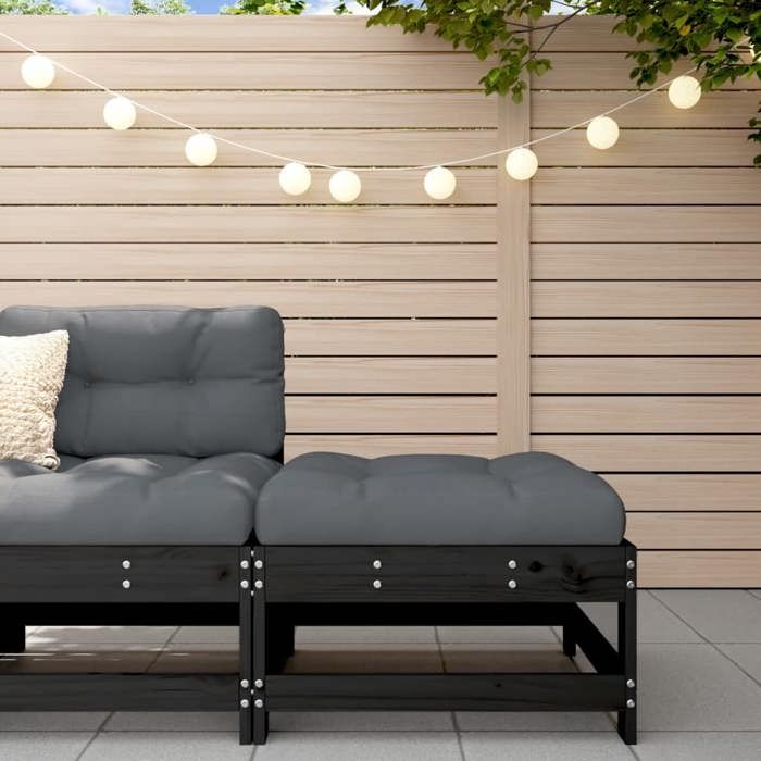 VidaXL Repose-pied de jardin avec coussin noir bois de pin massif, tabouret, repose-pied ottoman, tabouret de jardin, pouf, 825559