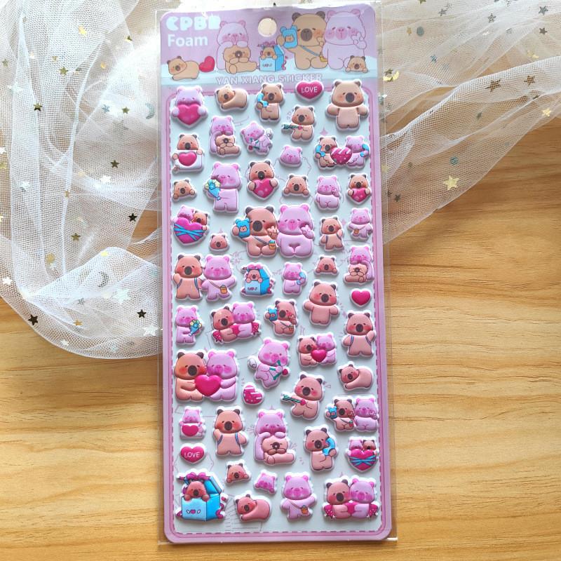 4 Stück Capybara-Babys Bären Kinder Cartoon Blasensticker 3D Weiche Dekor Verzierungen für Scrapbook BulingBulingStickers Store